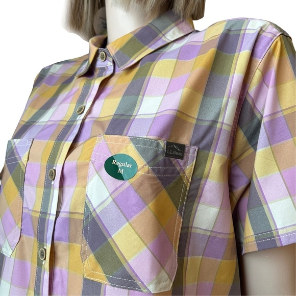 L. L. Bean Madras Plaid Shirt Blouse Everyday SunSmart UPF 50+ Branded Pocket - Picture 4 of 13